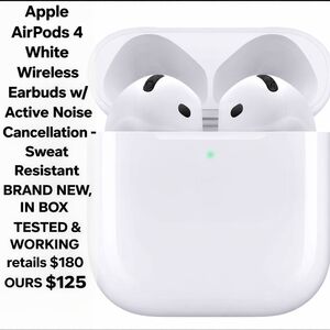 Apple AirPods 4 White Wireless Earbuds with Noise Cancellation
